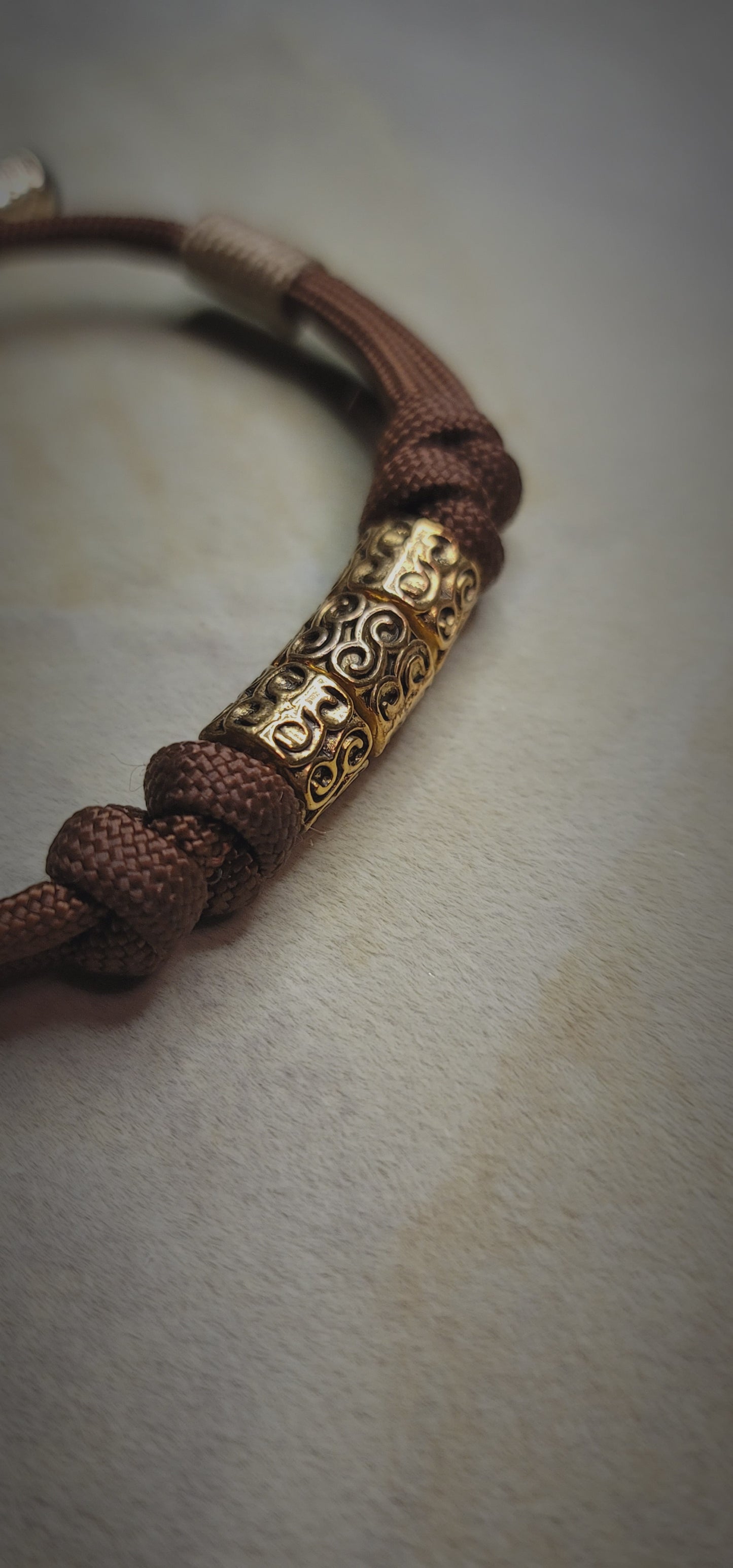 Stoic Adjustable Bracelet 4mm in Brown with Gold Beads an 14Kt Gold Accents